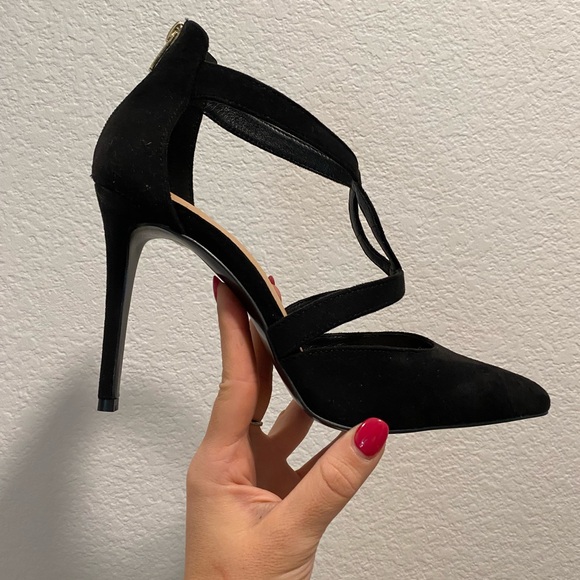 ‘Exe’ Elegant Black Suedette Stiletto Heels IT40 NWB - Picture 1 of 4